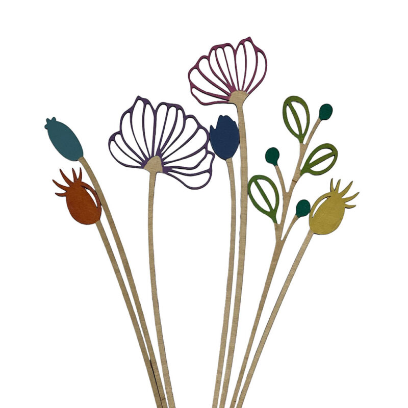 houten bloemen geverfd